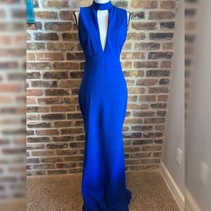 Keltie Blue Sleeveless Caged Formal Dress